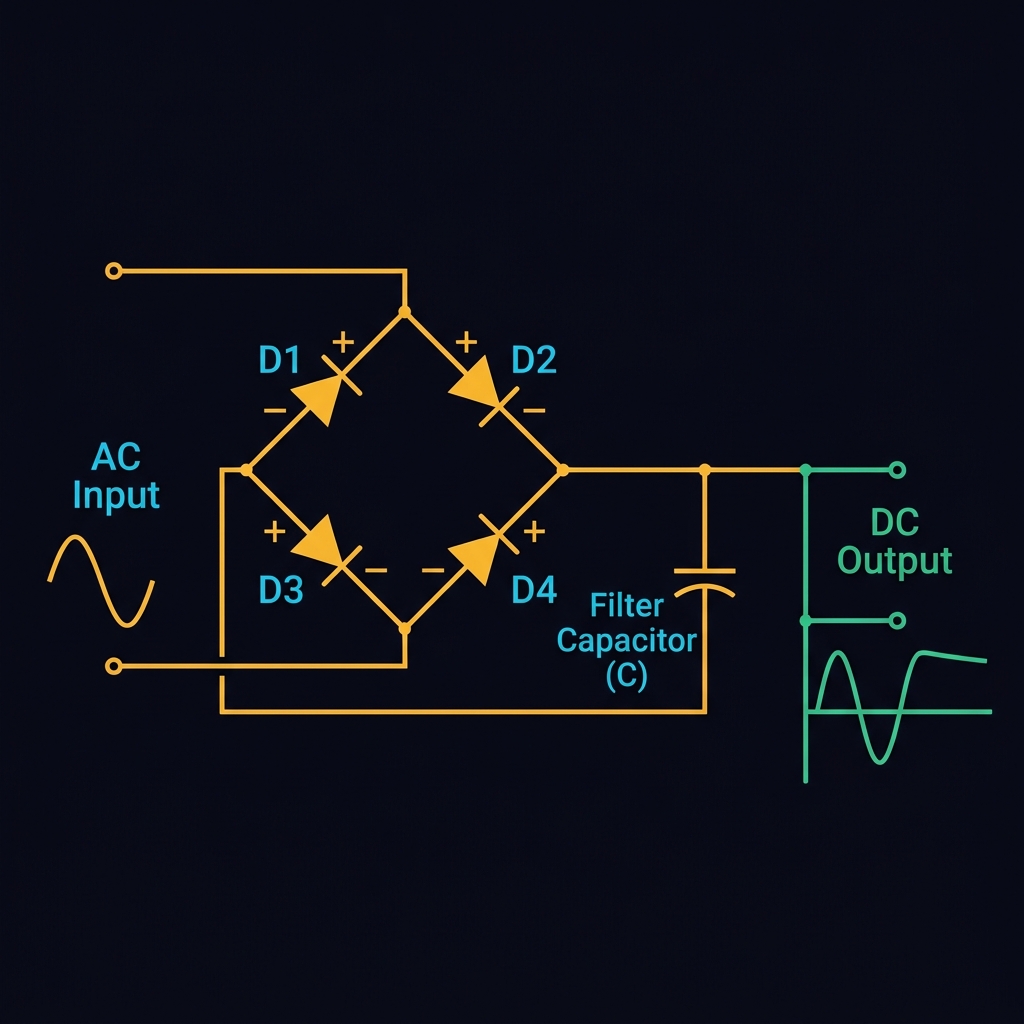 Full-wave bridge rectifier circuit with smoothing capacitor