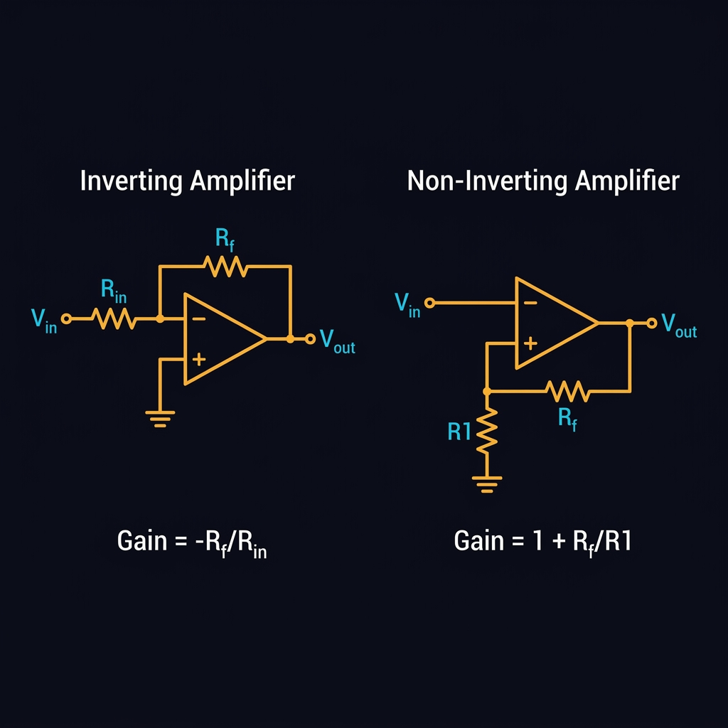 Inverting and Non-Inverting op-amp amplifier configurations