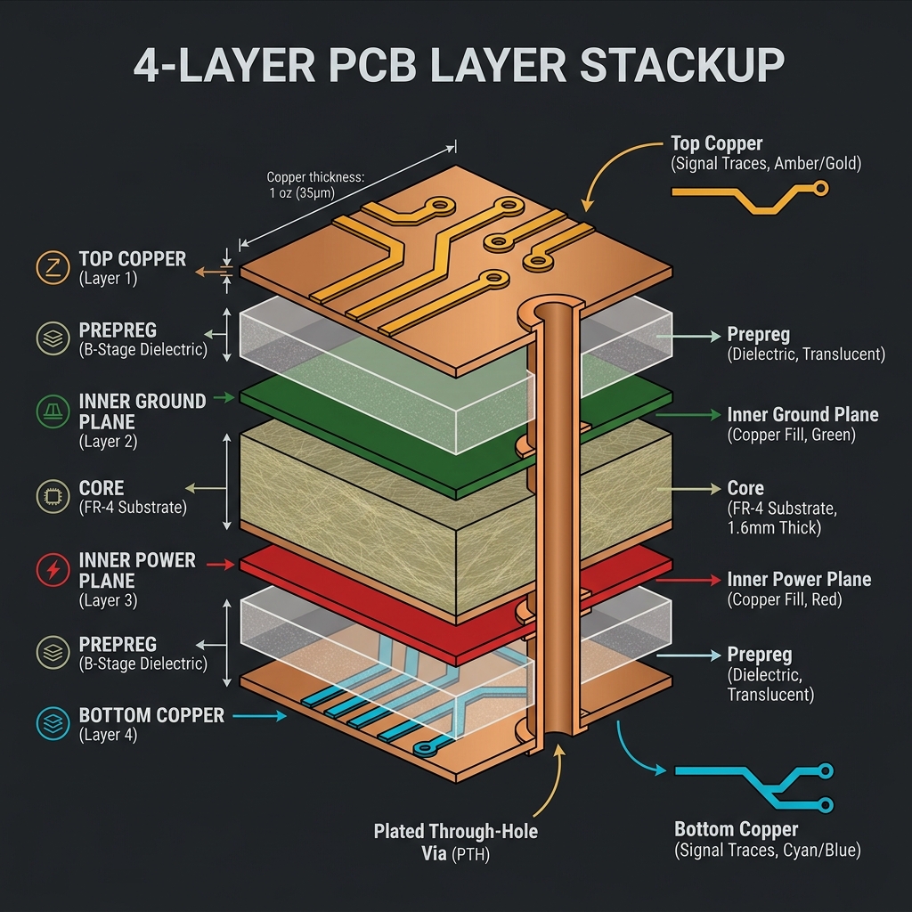 PCB layer stackup cross-section diagram